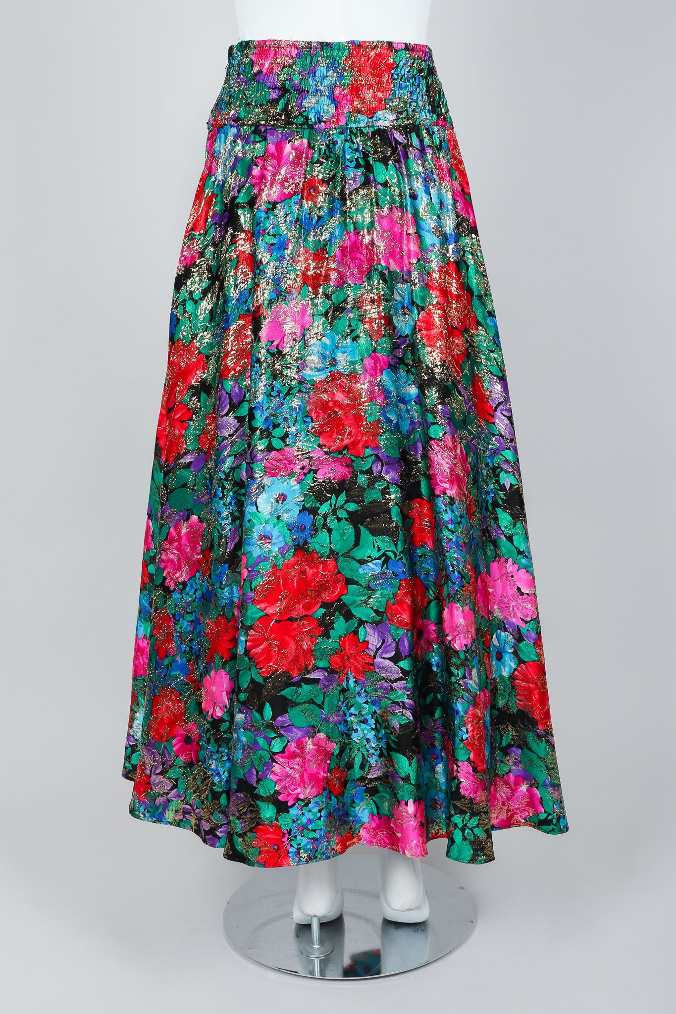 Vintage Diane Freis Metallic Floral Lamé Maxi Skirt on Mannequin, back at Recess Los Angeles