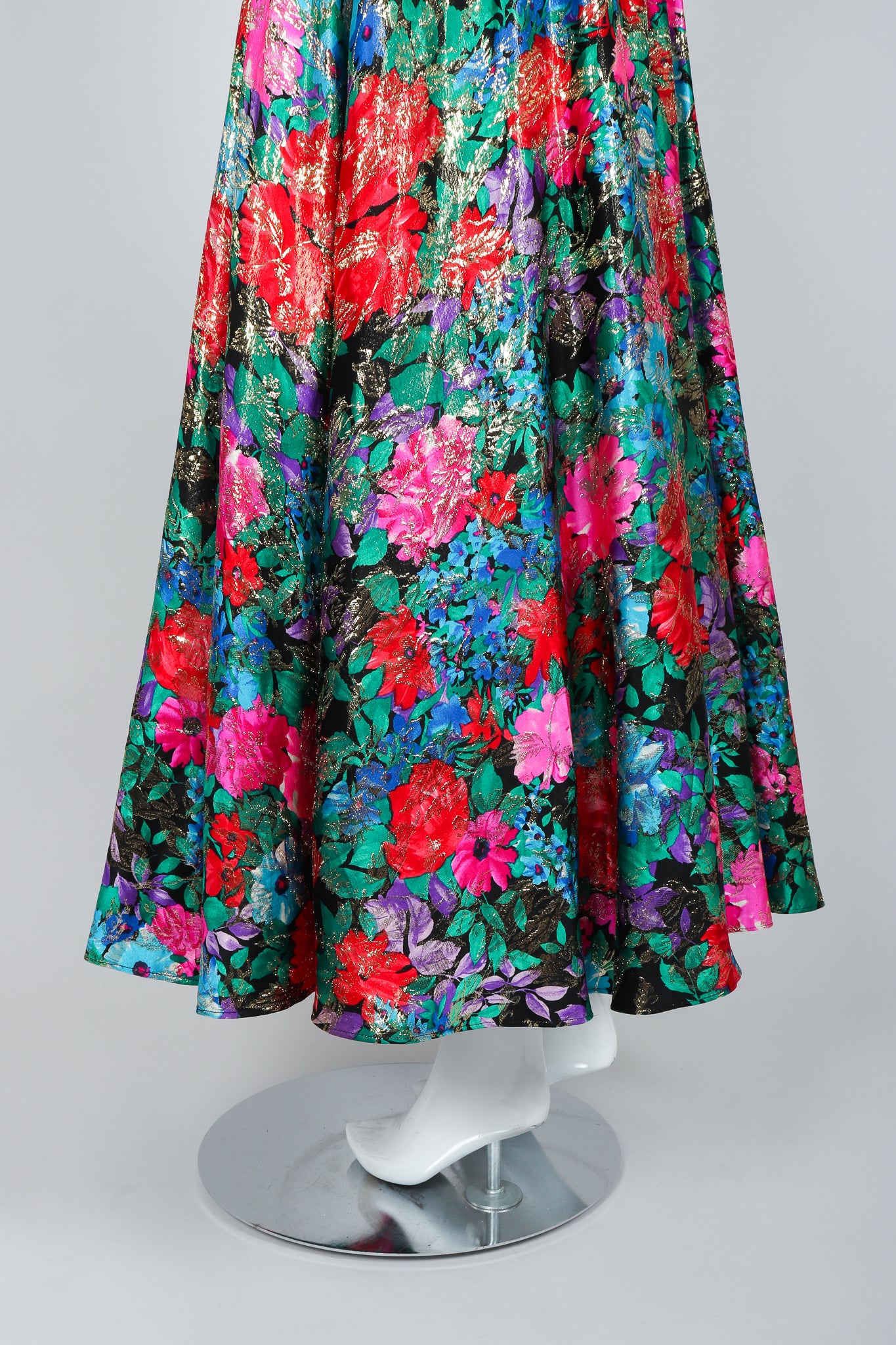 Vintage Diane Freis Metallic Floral Lamé Maxi Skirt on Mannequin, sweep, at Recess Los Angeles