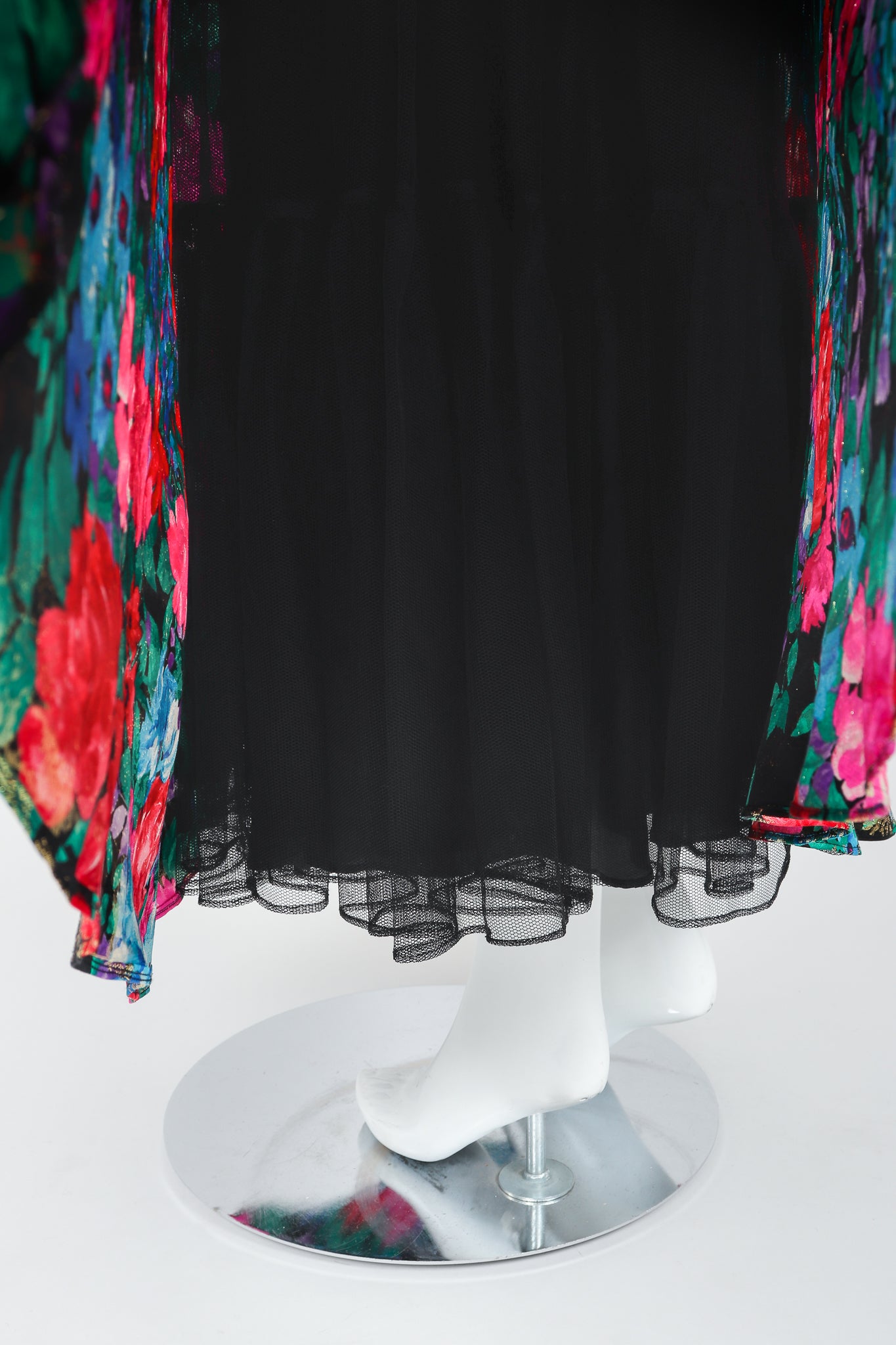 Vintage Diane Freis Metallic Floral Lamé Maxi Skirt on Mannequin, underskirt, at Recess Los Angeles