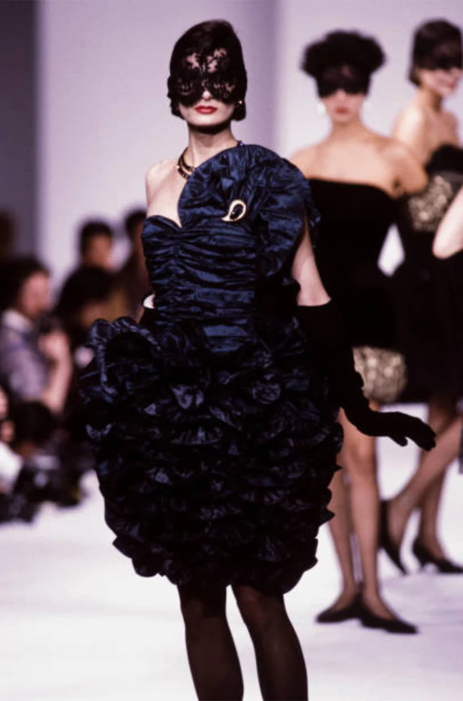 Vintage Christian Dior 1985 A/W Silk Taffeta Ruffle Dress on Runway @ Recess LA