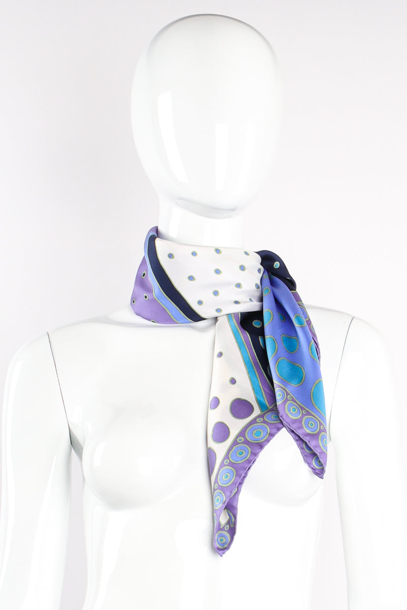 Vintage Christian Dior Graduated Dot Nautilus Swirl Silk Scarf on mannequin at Recess Los Angeles