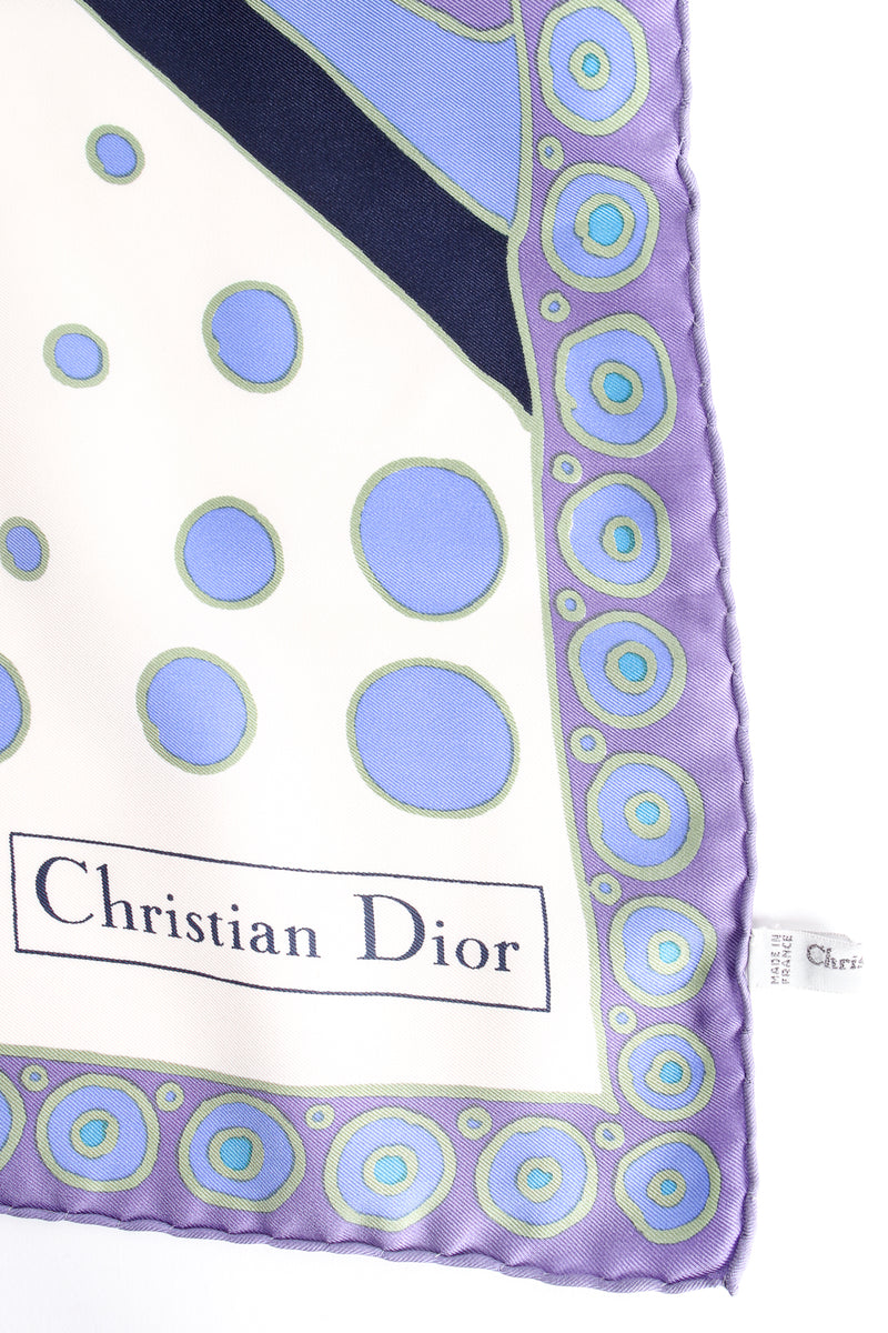 Vintage Christian Dior Graduated Dot Nautilus Swirl Silk Scarf signature tag at Recess Los Angeles