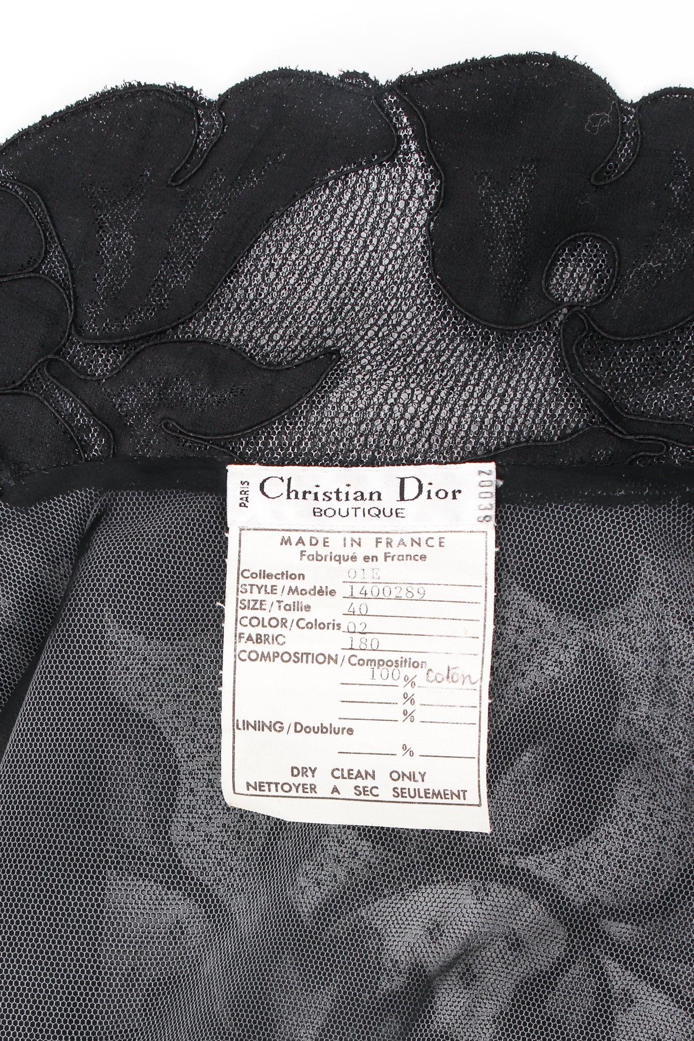 Vintage Christian Dior Ferre Numbered Lace Balloon Sleeve Jacket label @ Recess LA