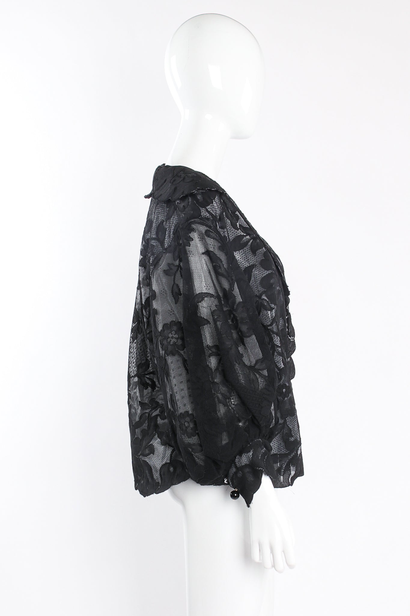 Vintage Christian Dior Ferre Numbered Lace Balloon Sleeve Jacket on mannequin side @ Recess LA