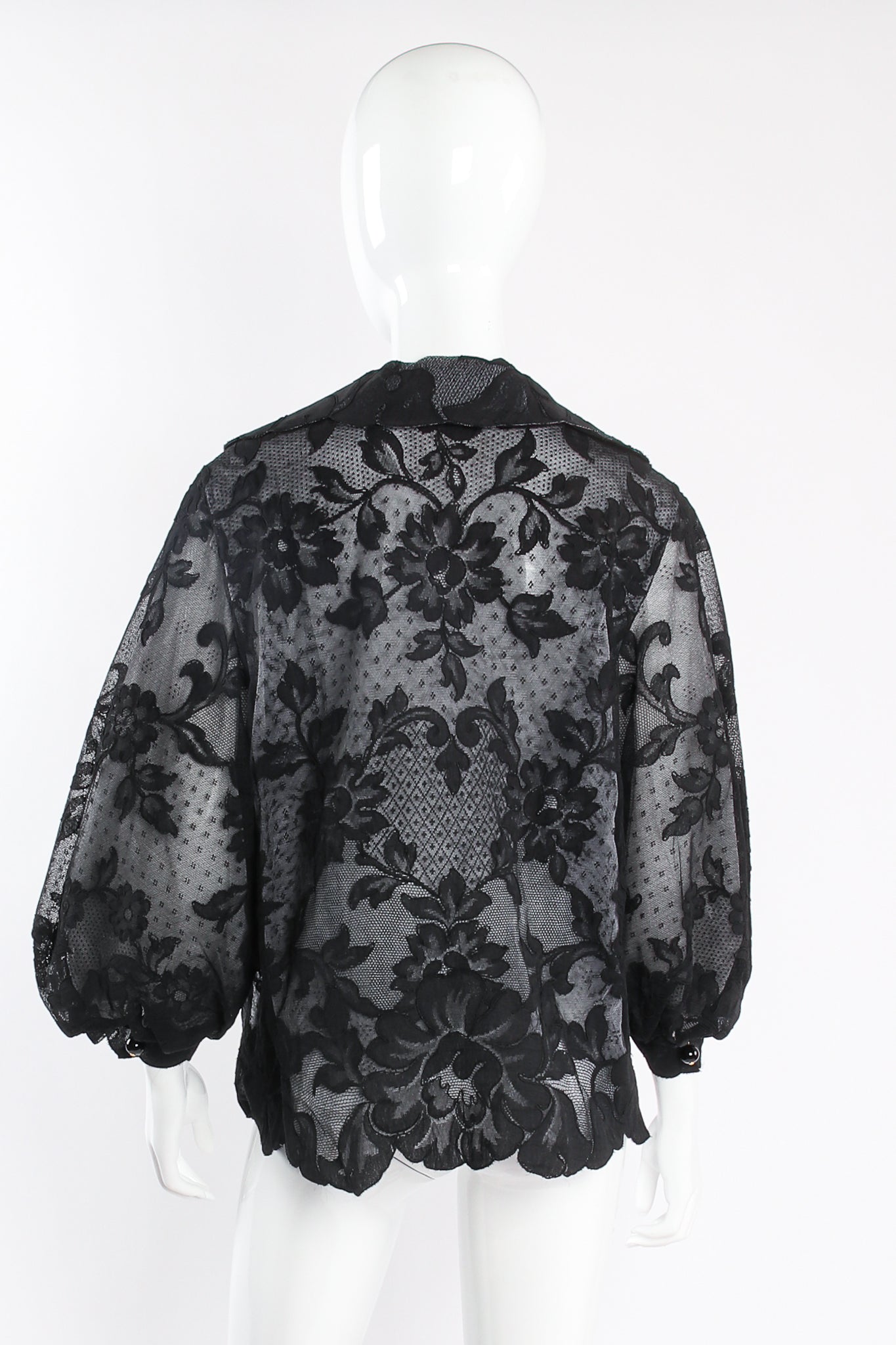 Vintage Christian Dior Ferre Numbered Lace Balloon Sleeve Jacket on mannequin back @ Recess LA