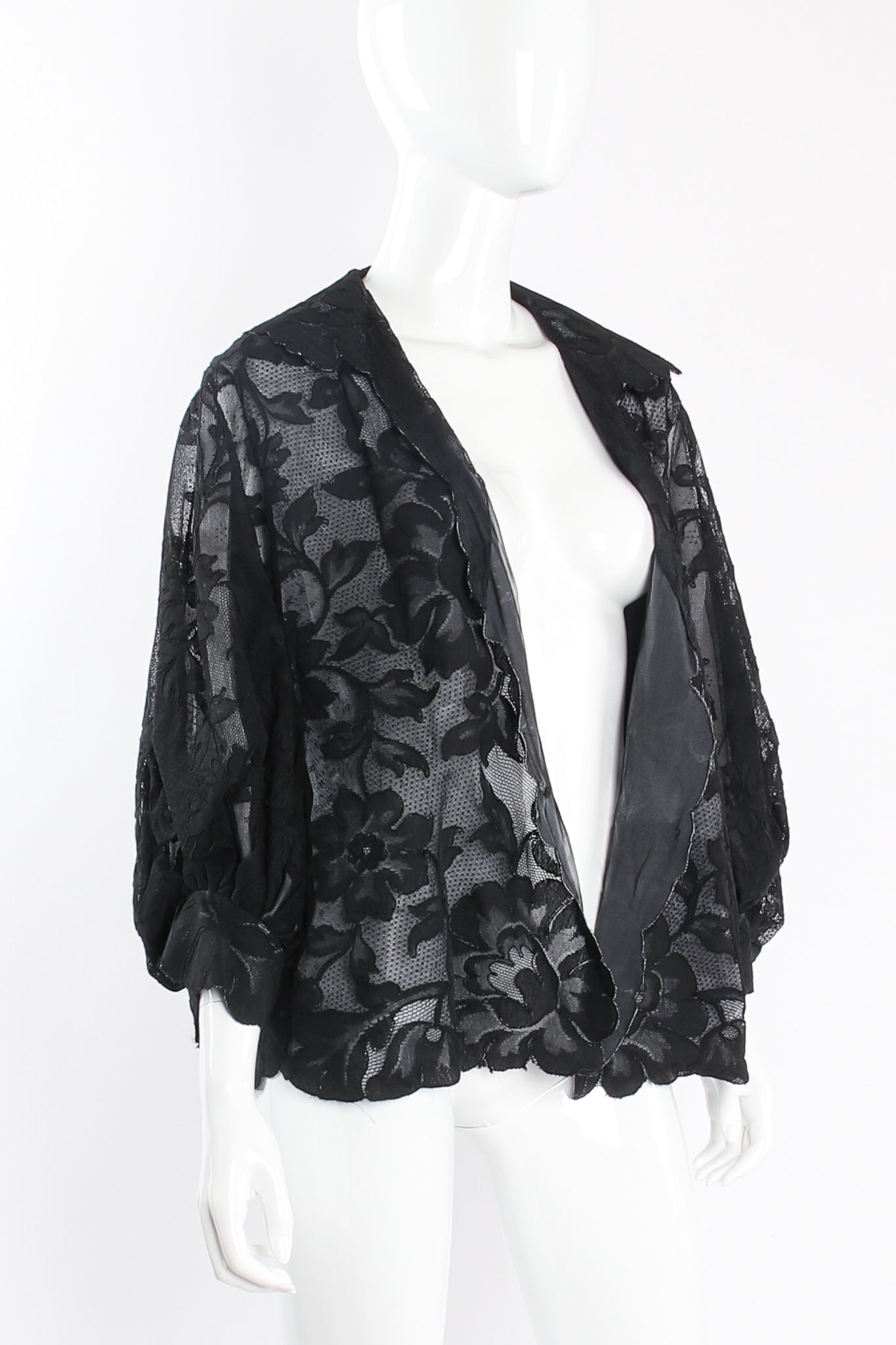 Vintage Christian Dior Ferre Numbered Lace Balloon Sleeve Jacket on mannequin open @ Recess LA