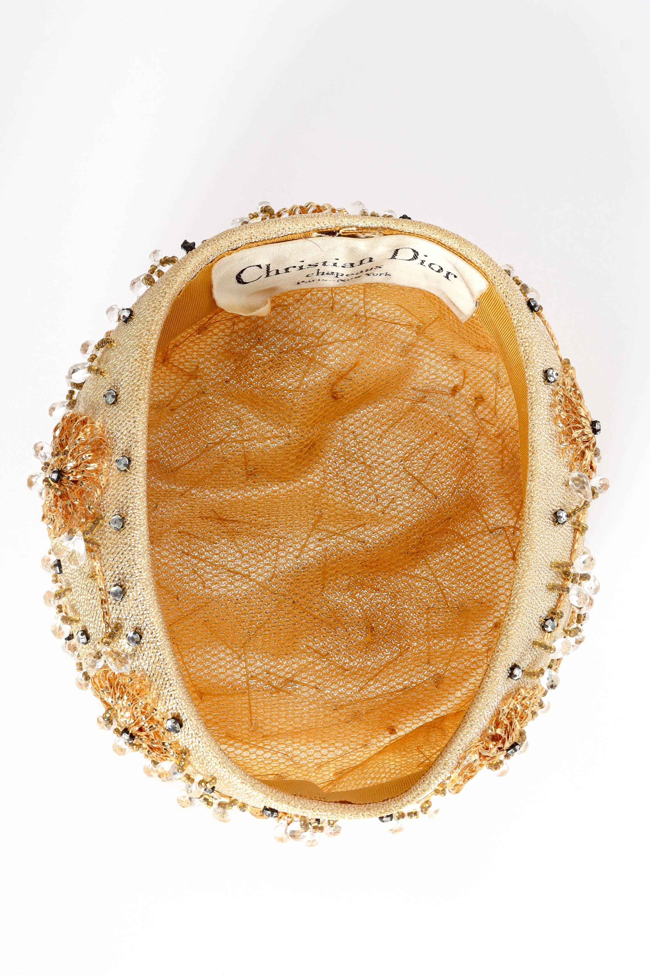 Vintage Christian Dior Jeweled Floral Pillbox Hat inverse detail @ Recess LA