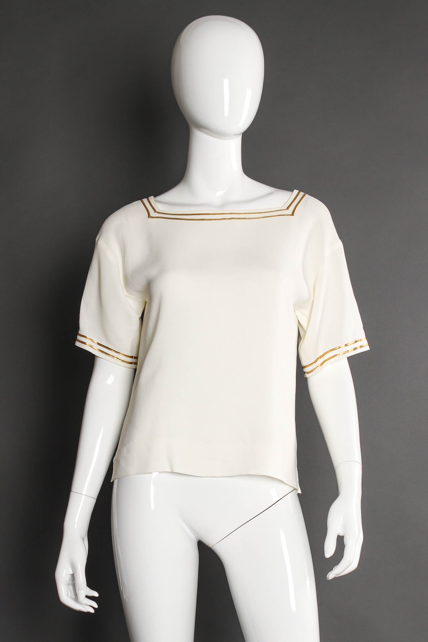 Vintage Christian Dior Ribbon Trim Top & Skirt Set mannequin top front @ Recess Los Angeles