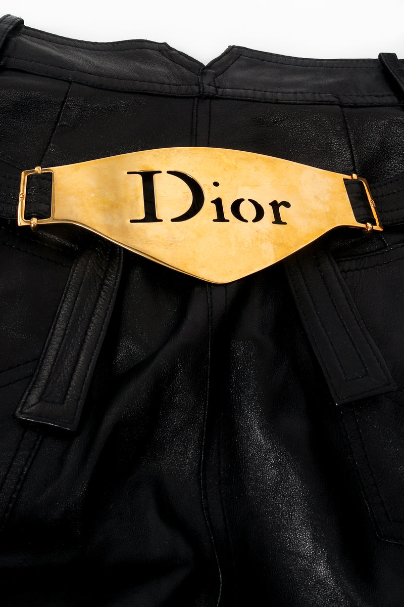 Vintage Christian Dior Leather Tuxedo Lace Plaque Pant discolor detail at Recess Los Angeles