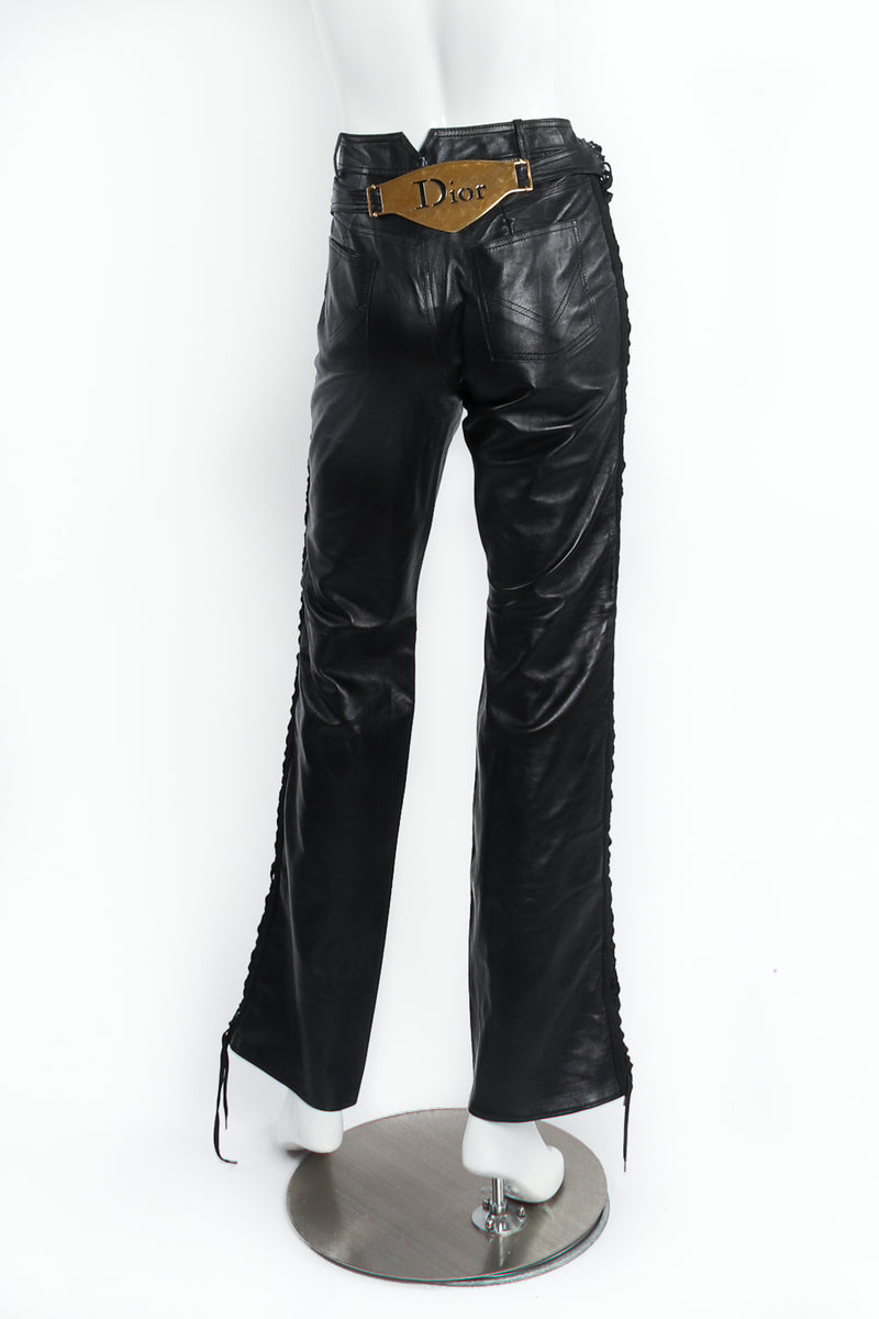 Vintage Christian Dior Leather Tuxedo Lace Plaque Pant on Mannequin back at Recess Los Angeles