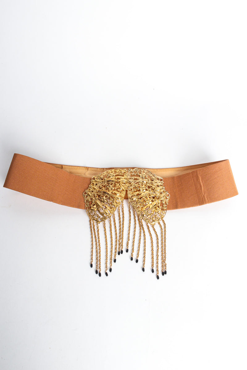 Bold double filigree emblem cloth belt by Christian Dior flat lay clasped @recessla