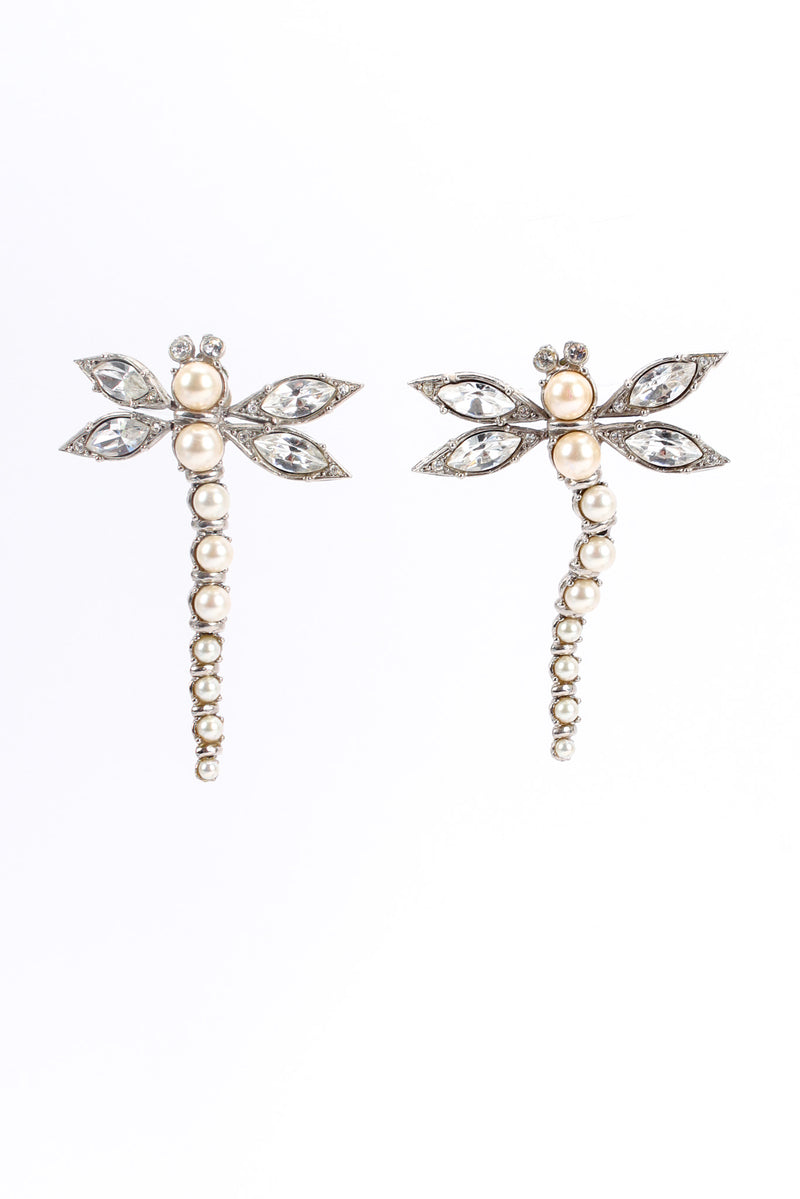 Vintage Christian Dior Crystal Pearl Dragonfly Earrings front hang @ Recess LA