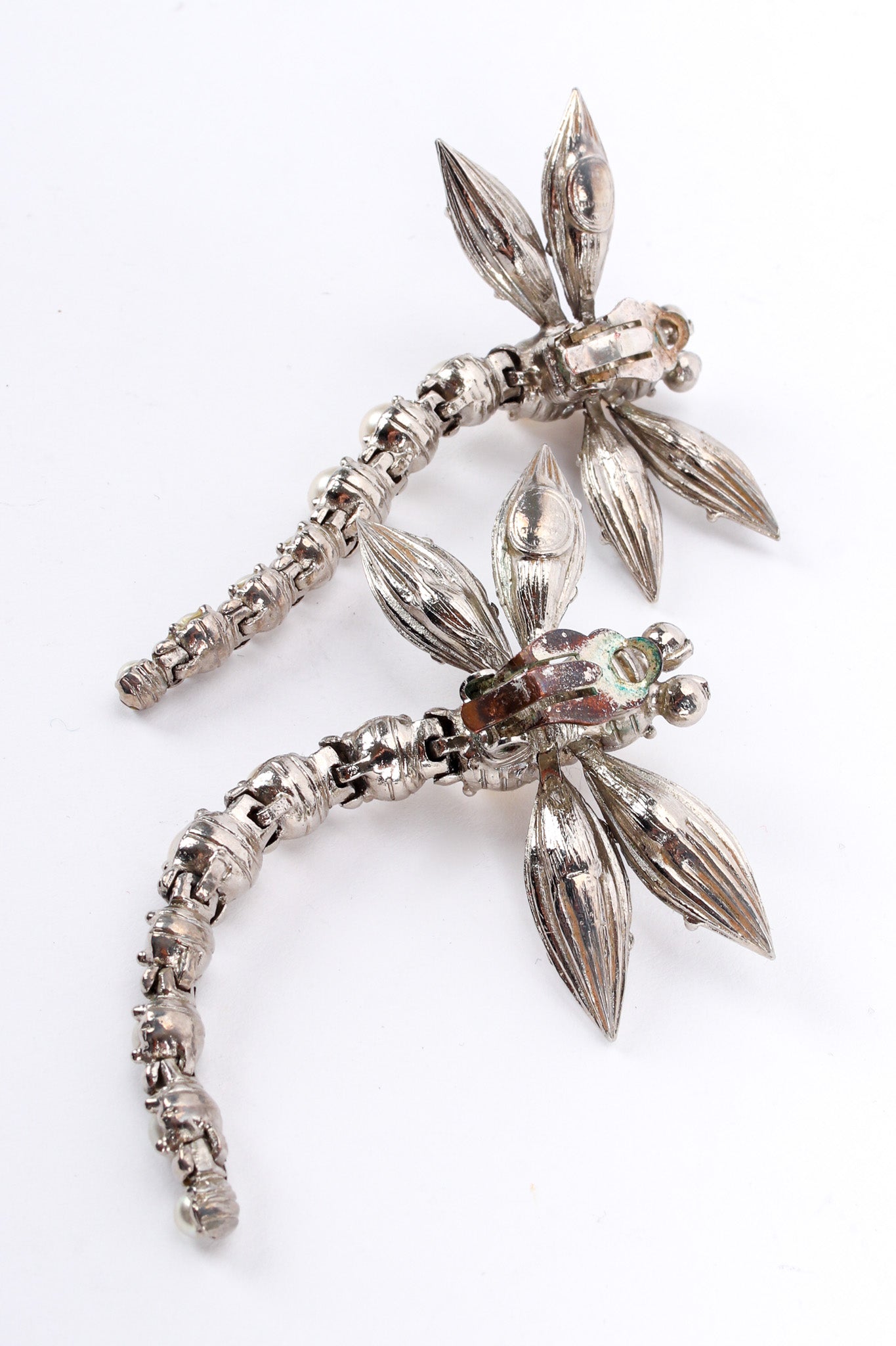 Vintage Christian Dior Crystal Pearl Dragonfly Earrings back @ Recess LA