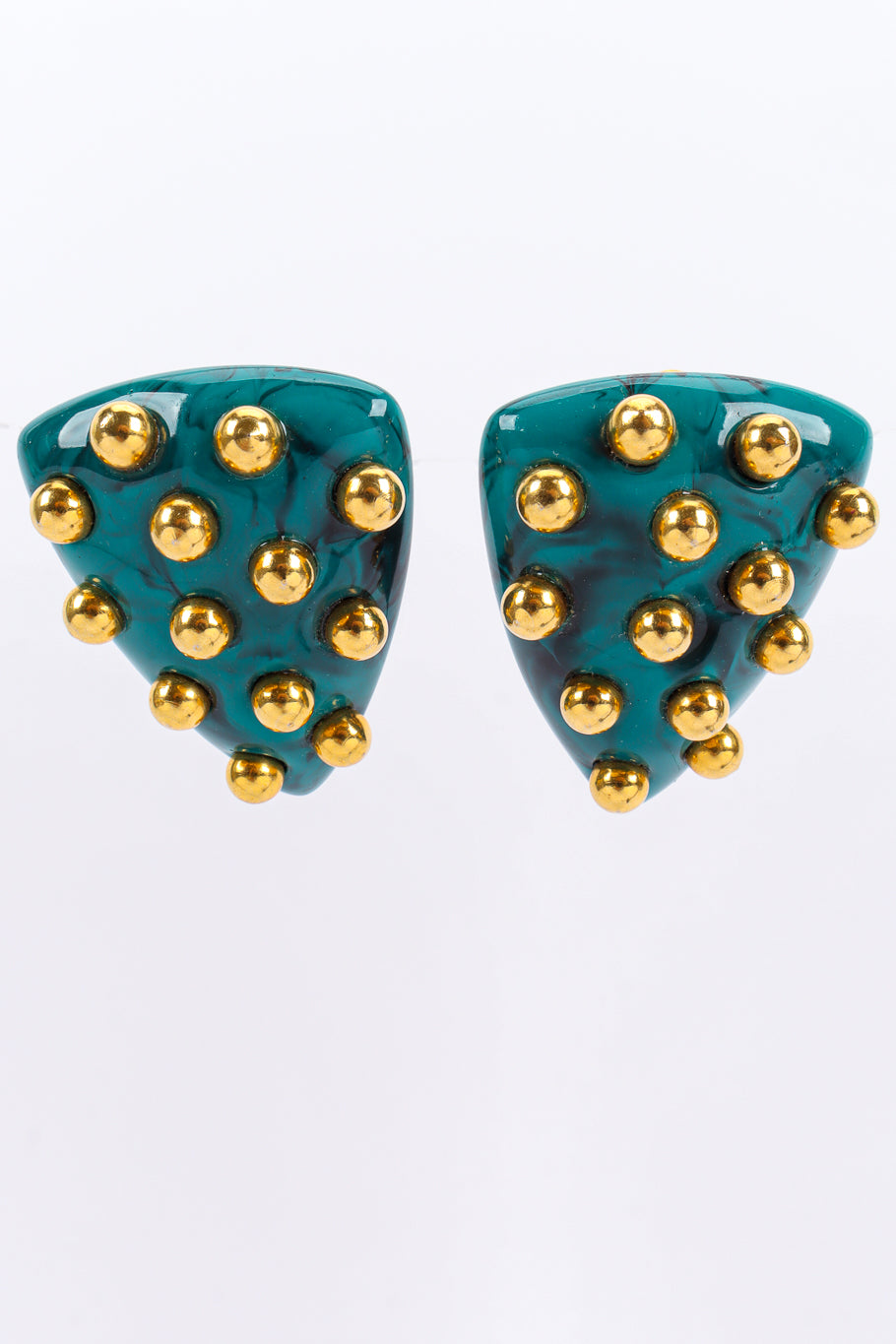 Vintage Diva Studded Triangle Plate Earrings front hang @ Recess LA