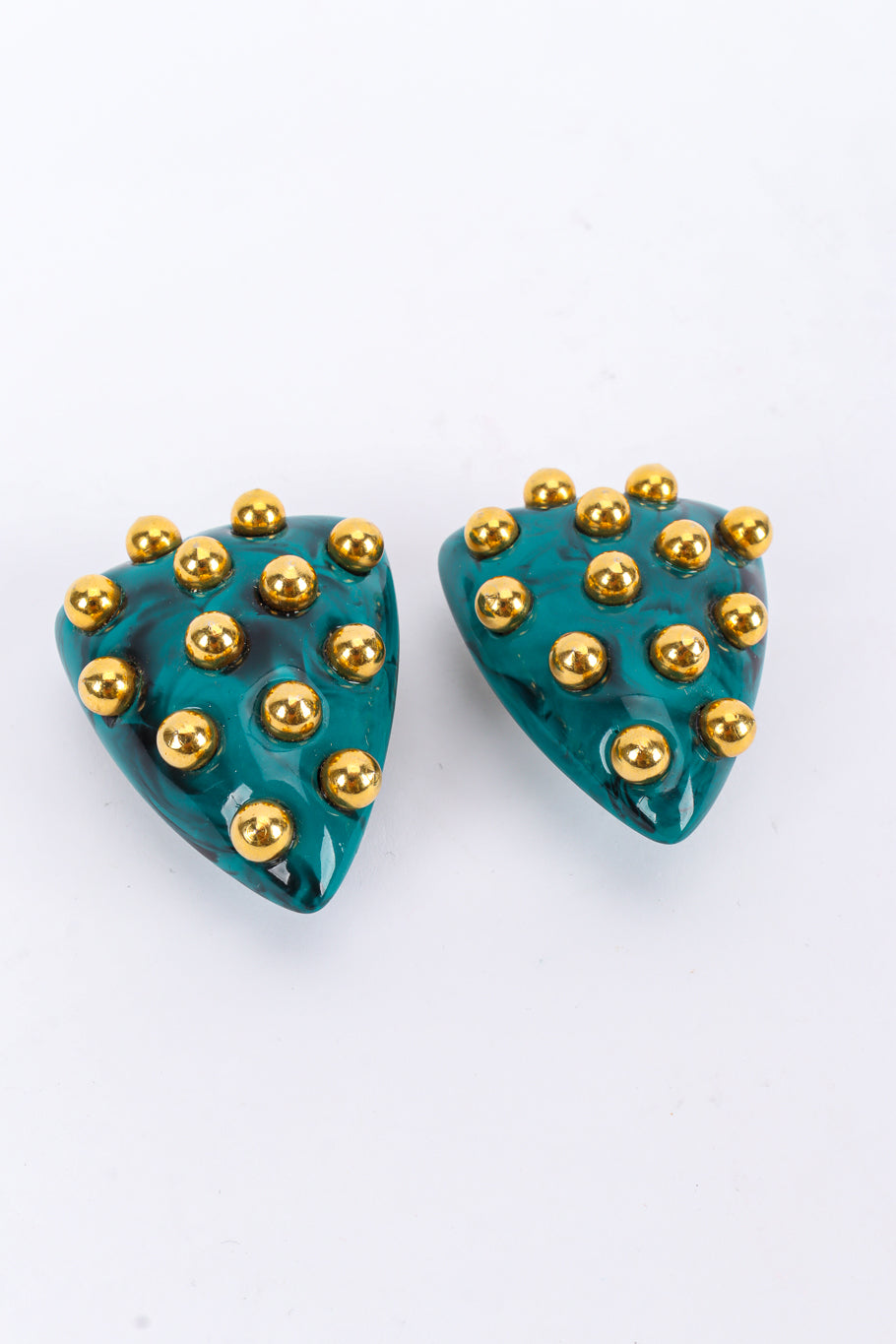 Vintage Diva Studded Triangle Plate Earrings diagonal front @ Recess LA