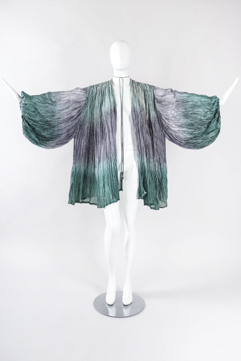 Recess Los Angeles Designer Consignment Vintage Divine Madness by Kathleen Ocean Mist Ombré Organza Draped Crinkle Jacket