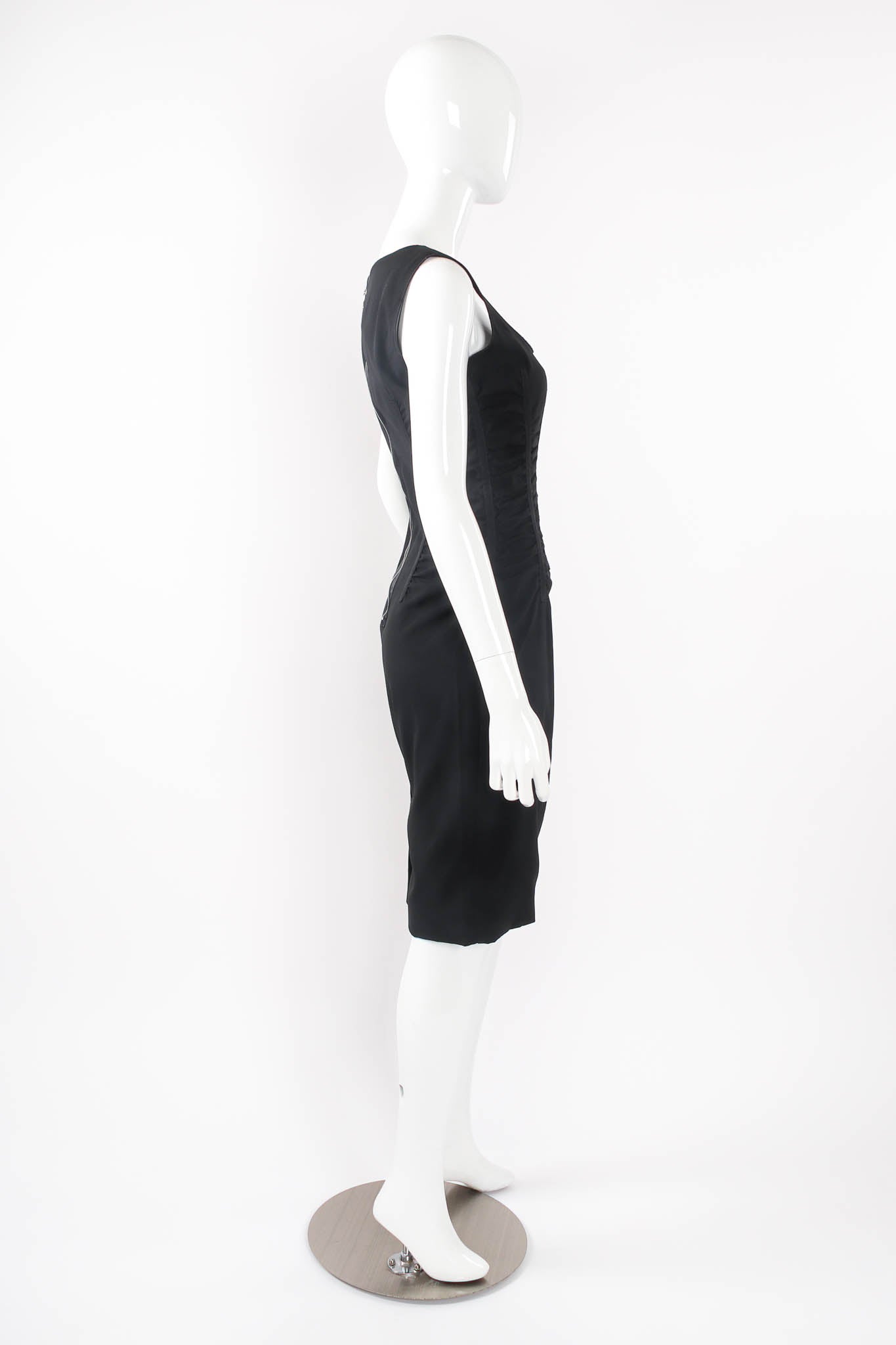 Vintage Dolce & Gabbana Ruched Bodycon Sheath Dress on mannequin side at Recess Los Angeles