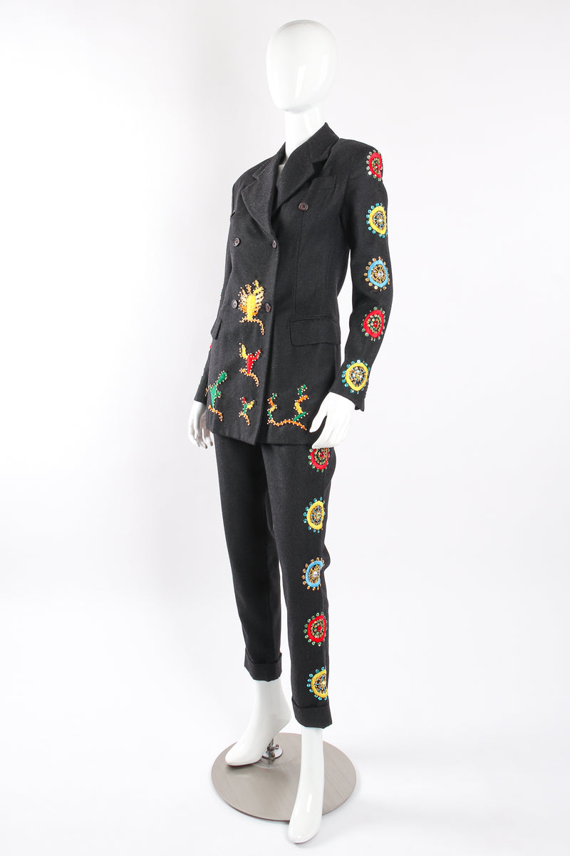 Vintage Dolce & Gabbana Embroidered Beaded Coat and Pant Set on mannequin at Recess Los Angeles