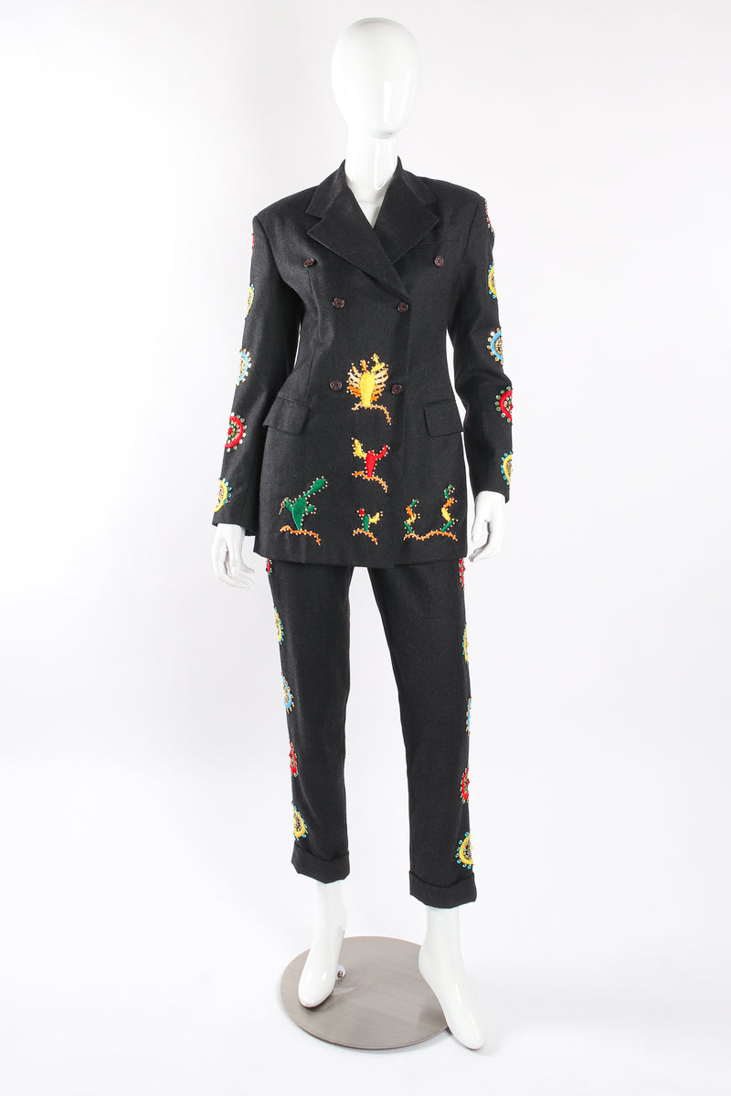 Vintage Dolce & Gabbana Embroidered Beaded Coat and Pant Set front on mannequin at Recess LA
