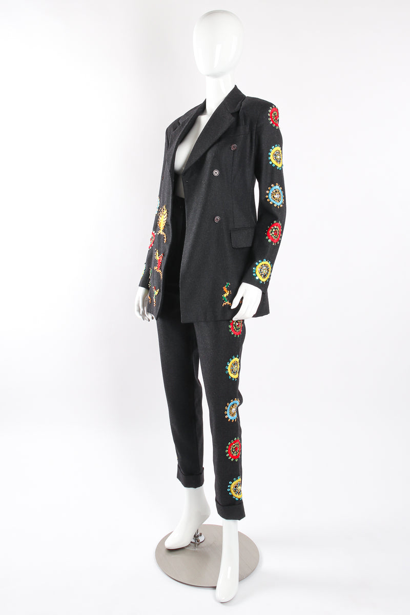 Vintage Dolce & Gabbana Embroidered Beaded Coat and Pant Set side on mannequin at Recess LA