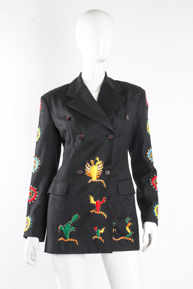 Vintage Dolce & Gabbana Embroidered Beaded Coat front on mannequin at Recess LA