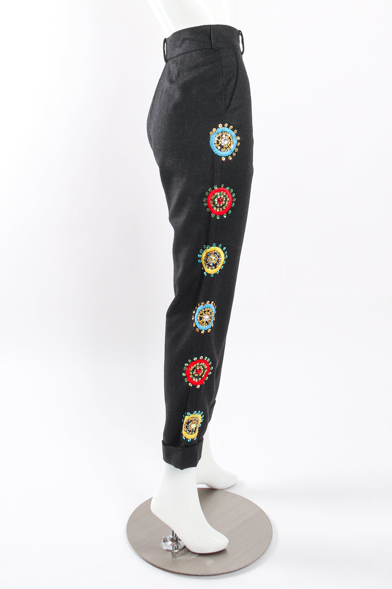 Vintage Dolce & Gabbana Embroidered Beaded Pants side on mannequin at Recess LA