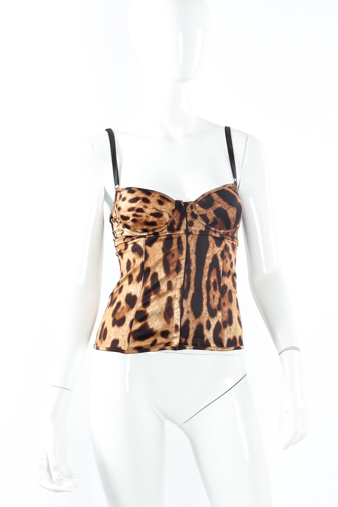 Vintage Dolce & Gabbana Leopard Print Bustier Top mannequin front  @ Recess LA