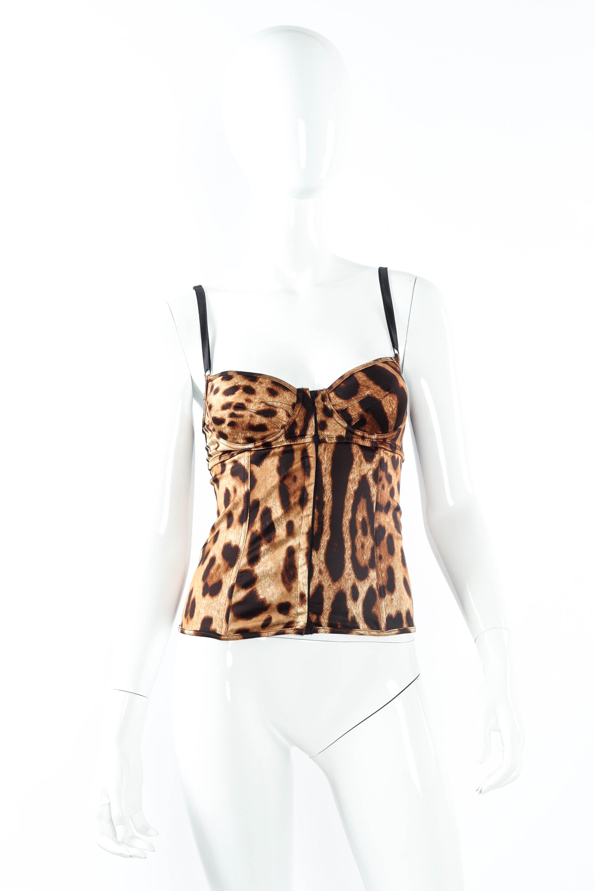 Vintage Dolce & Gabbana Leopard Print Bustier Top mannequin front @ Recess LA