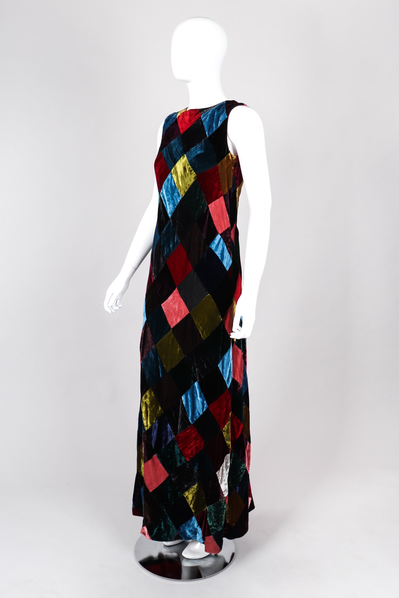 Recess Los Angeles Vintage Dolce & Gabbana Velvet Harlequin Patchwork Multi Colored Long Dress