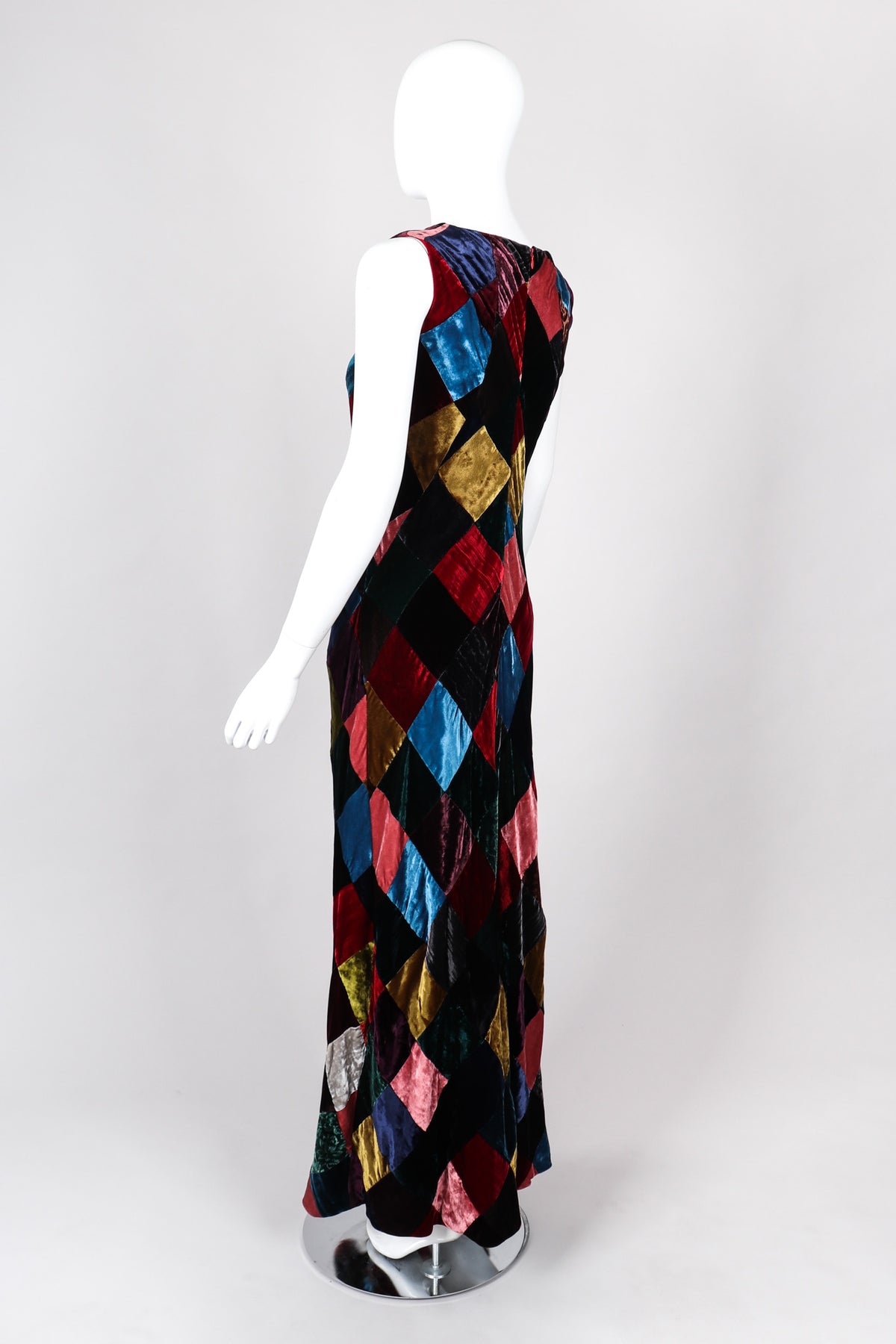 Vintage Dolce & Gabbana Velvet Harlequin Patchwork Multi Colored Long Dress  – Recess