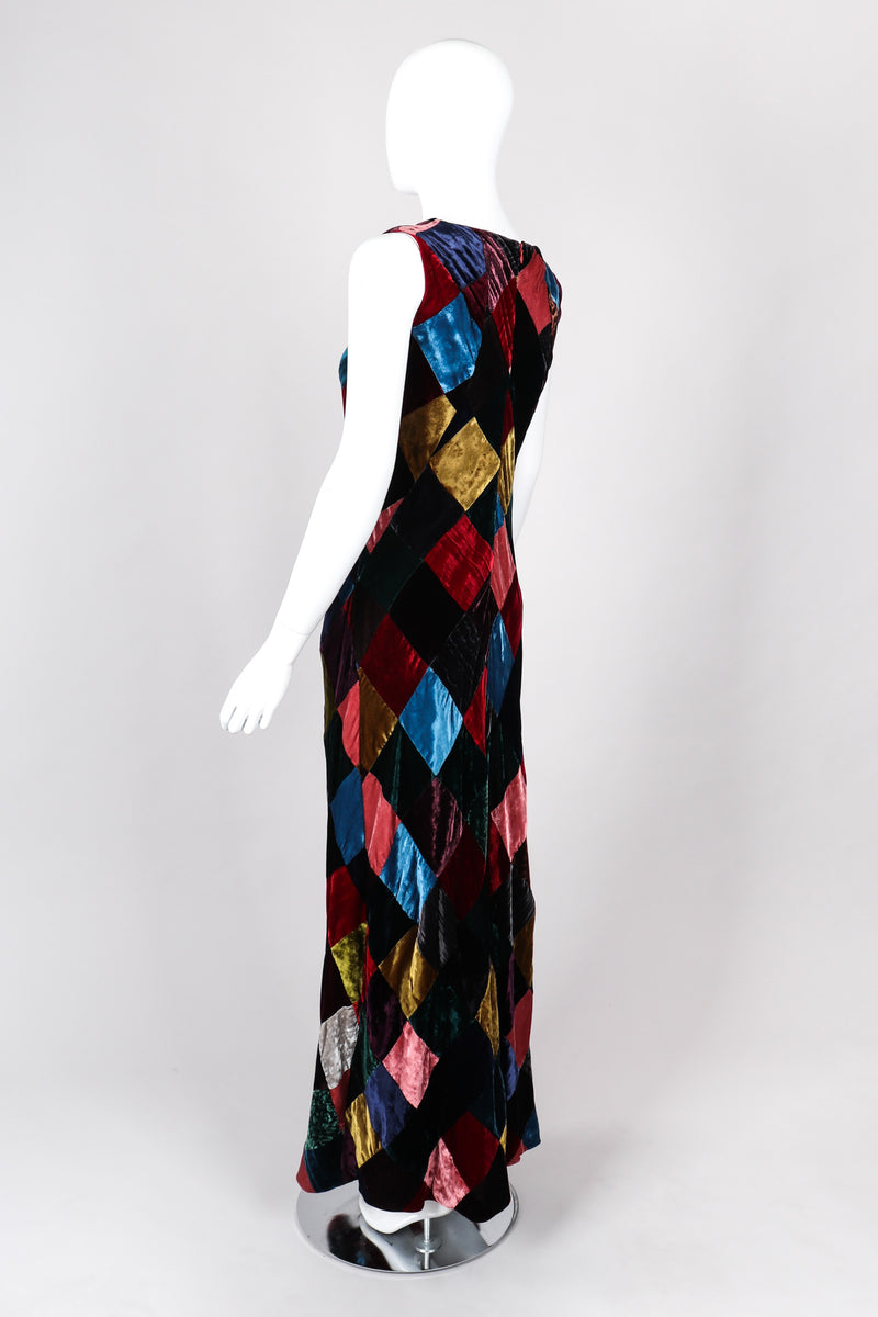Recess Los Angeles Vintage Dolce & Gabbana Velvet Harlequin Patchwork Multi Colored Long Dress