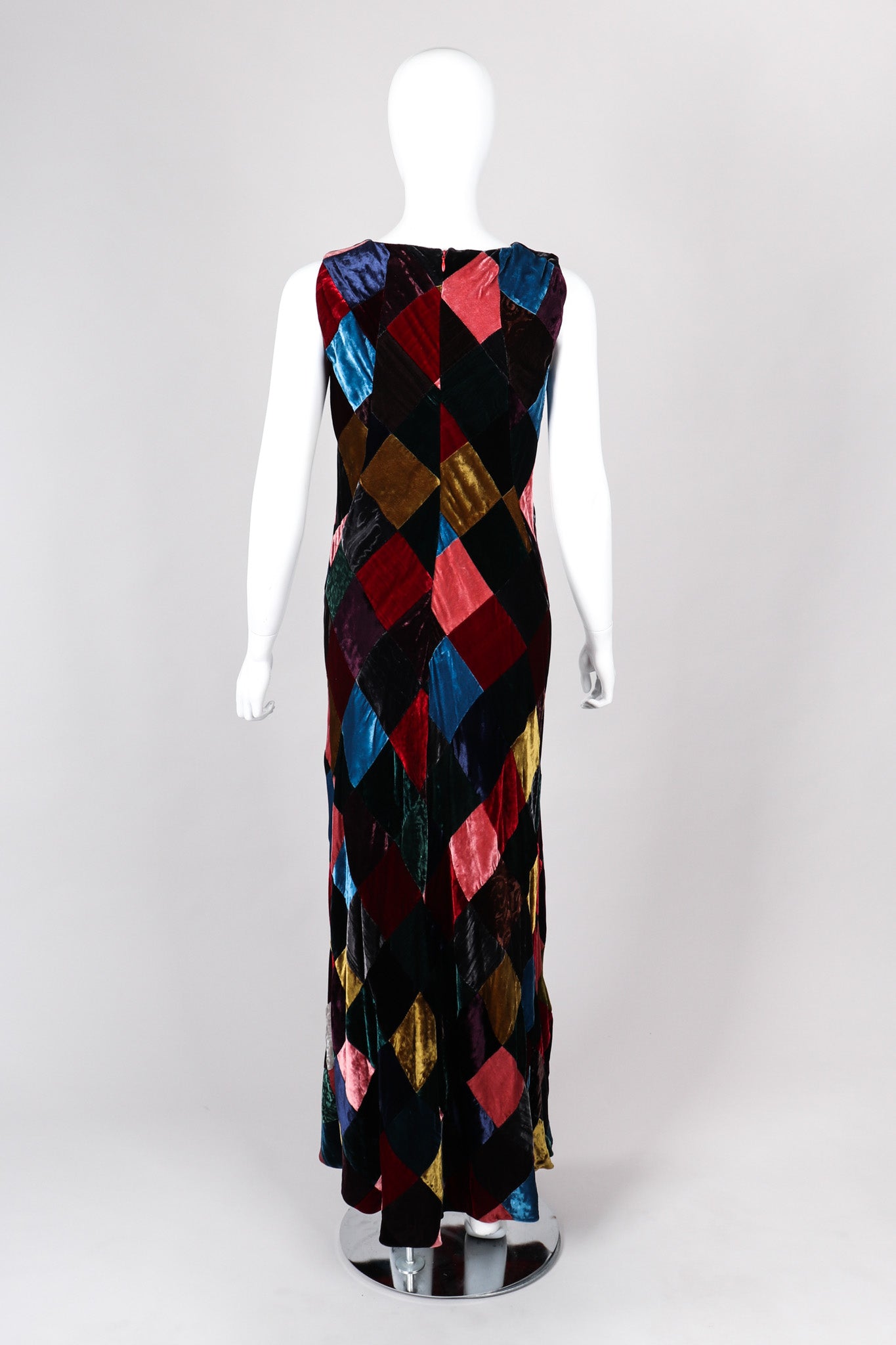 Recess Los Angeles Vintage Dolce & Gabbana Velvet Harlequin Patchwork Multi Colored Long Dress