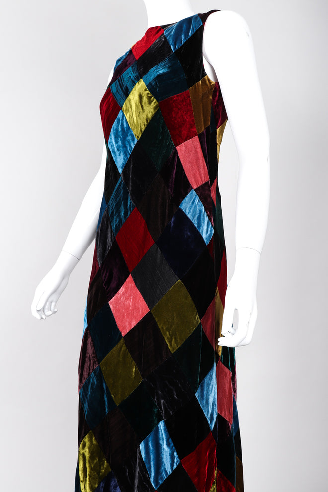 Recess Los Angeles Vintage Dolce & Gabbana Velvet Harlequin Patchwork Multi Colored Long Dress