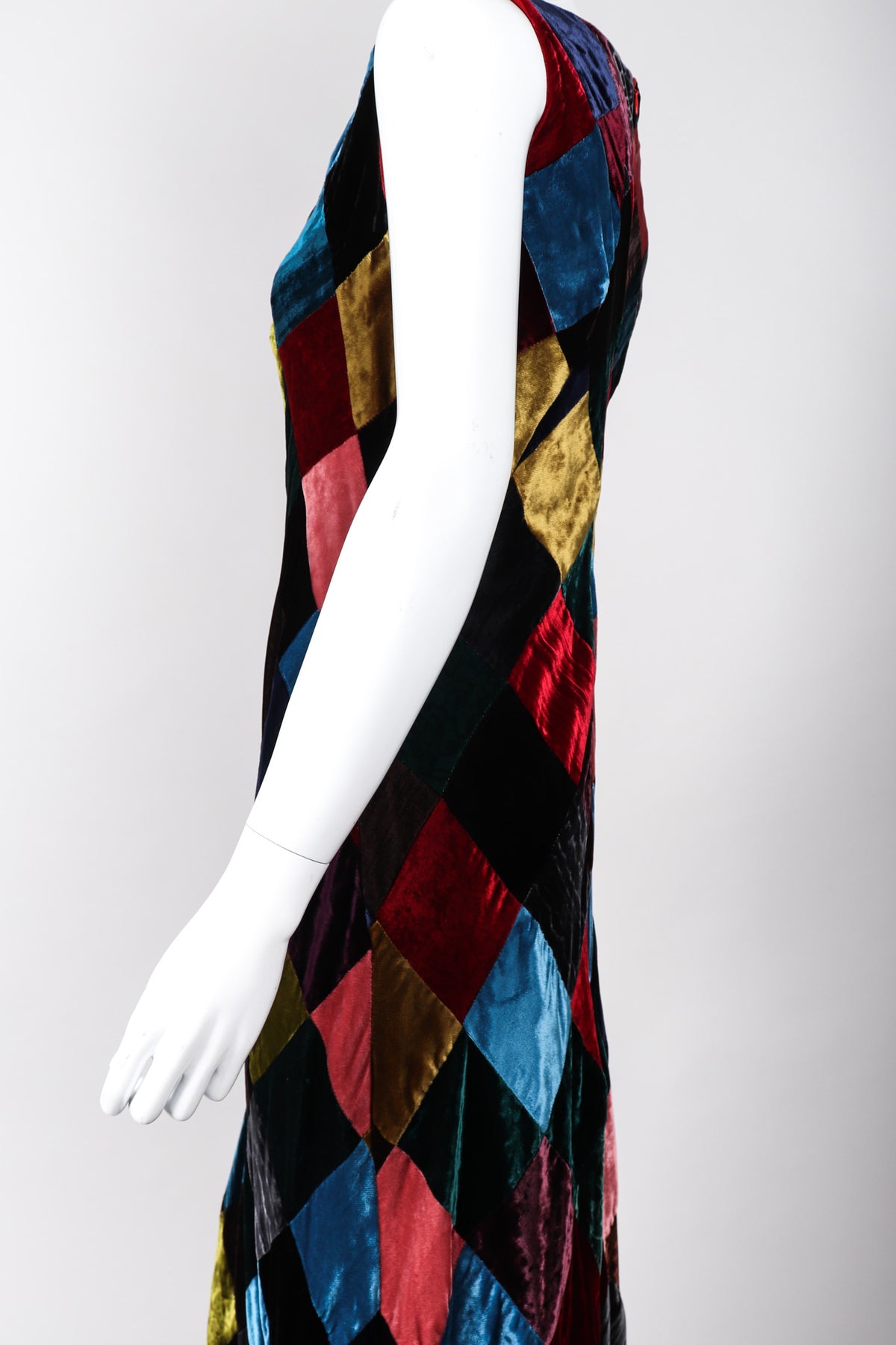 dolce gabbana vintage dress Vintage Dolce & Gabbana Velvet Harlequin Patchwork Multi Colored Long Dress  – Recess