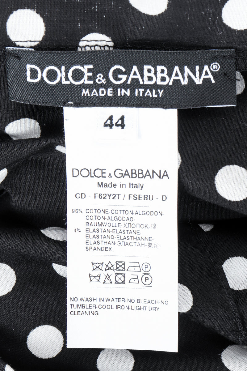 Vintage Dolce & Gabbana Polka Dot Cold Shoulder Ruffle Dress label on black