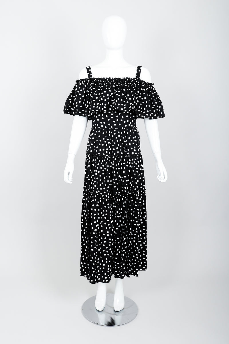 Vintage Dolce & Gabbana Polka Dot Cold Shoulder Ruffle Dress on Mannequin front at Recess