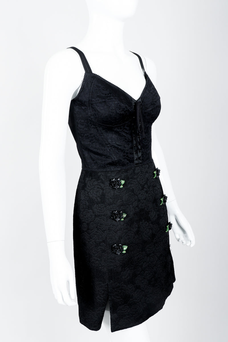Vintage Dolce & Gabbana Lace Rosette Bustier Slip Dress on Mannequin crop angled at Recess