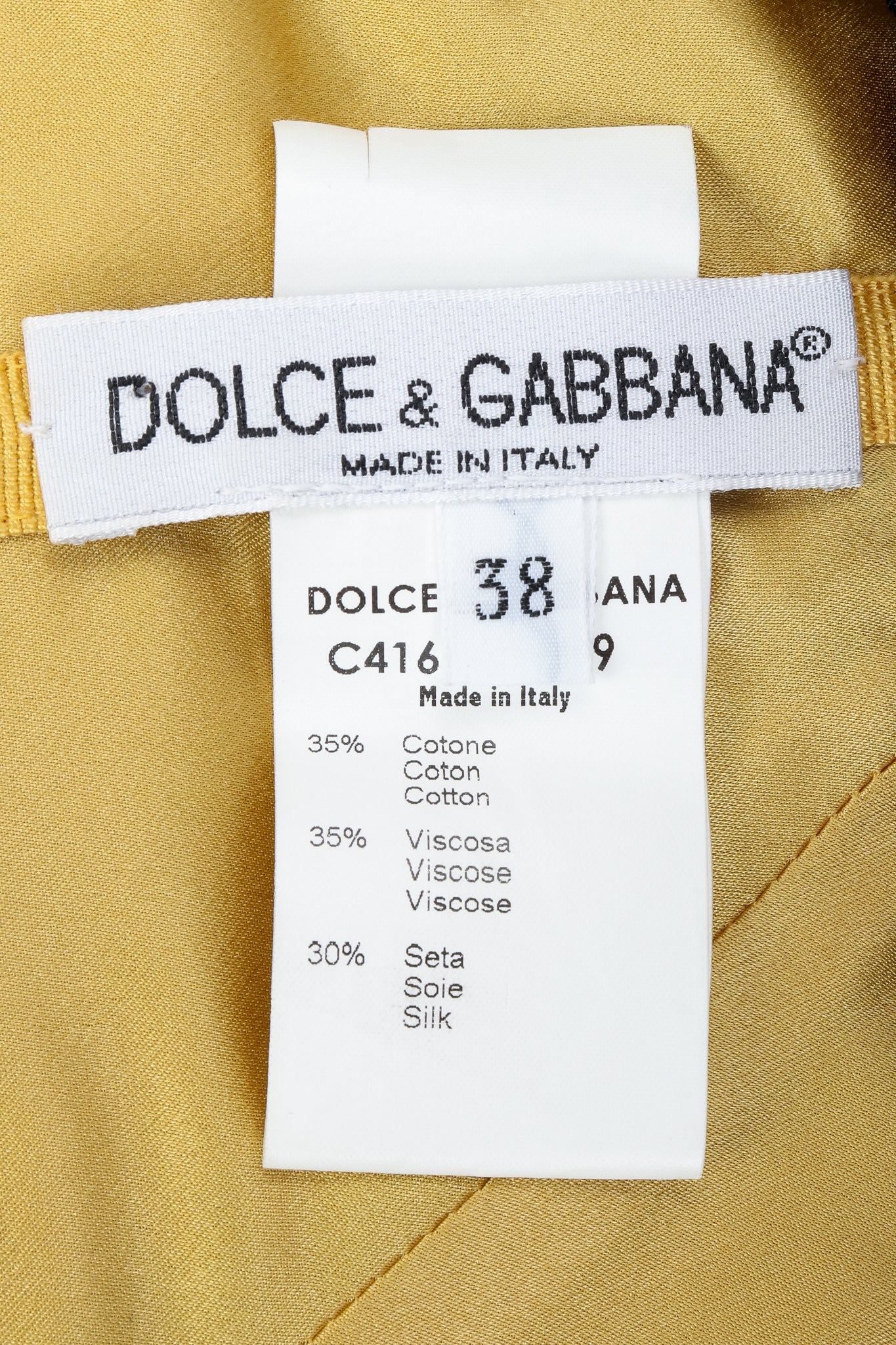 Recess Vintage Dolce & Gabbana label on yellow fabric