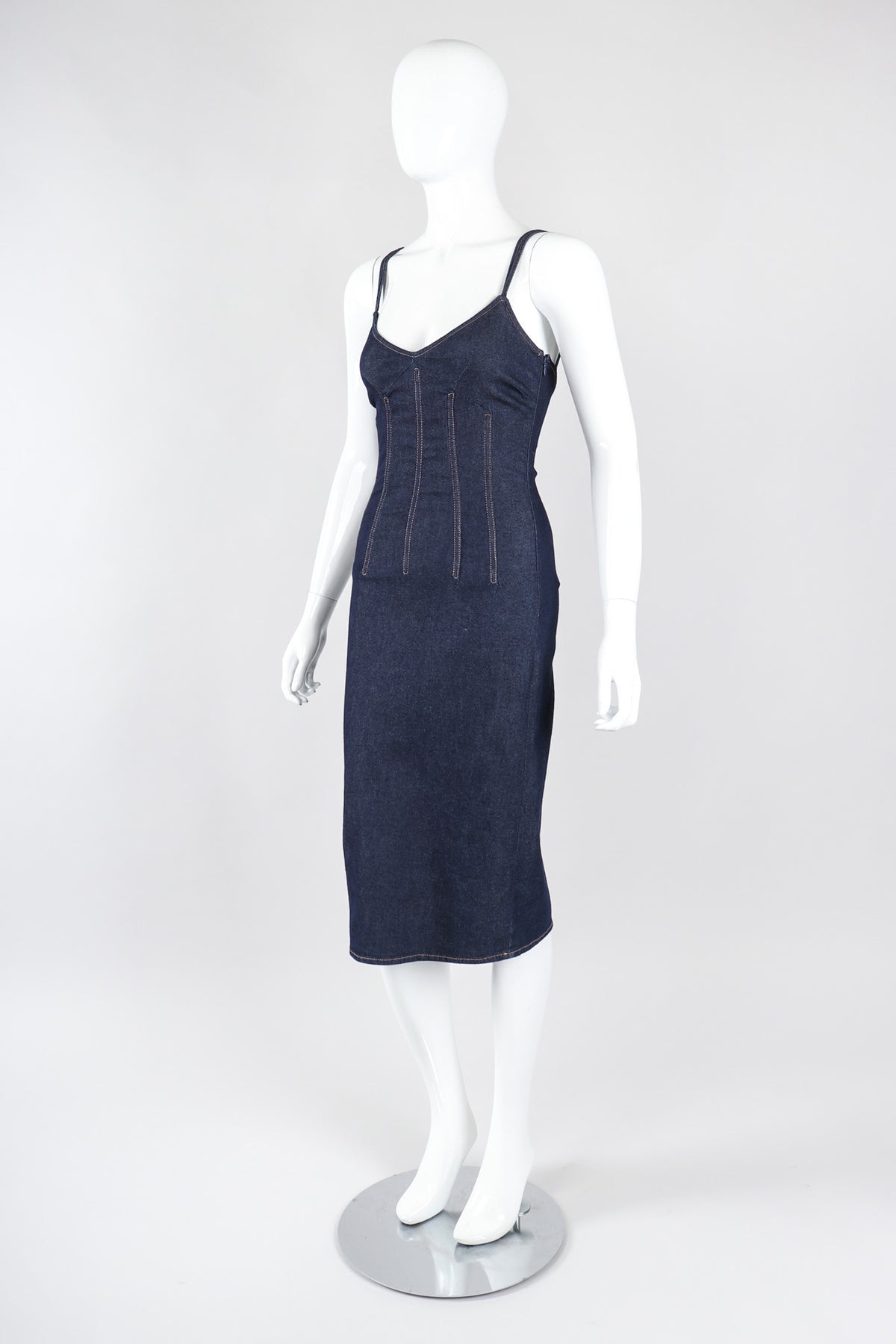 dolce and gabbana denim dress Vintage Dolce & Gabbana 90s Stretch Denim Corset Slip Dress – Recess