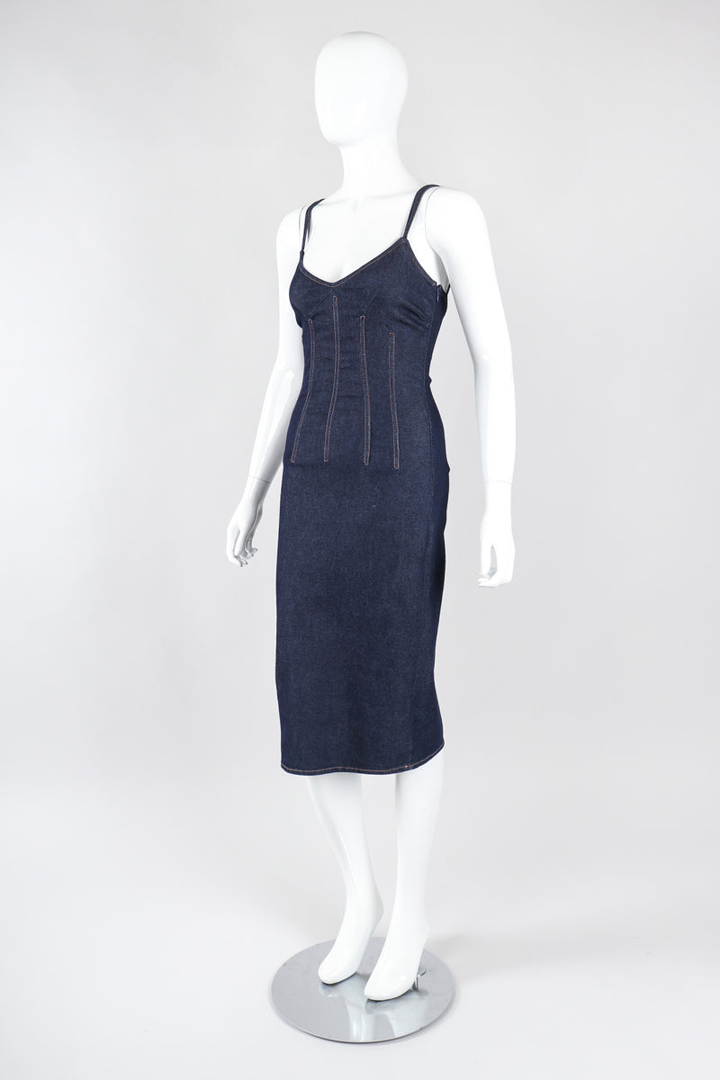 dolce and gabbana denim dress & Patchwork crafted piece is cut from stretch denim with a corset Short denim circle-skirt dress with