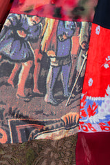 Recess Vintage Dolce & Gabbana Rainbow Silk Patchwork Skirt on Mannequin, fabric detail- people
