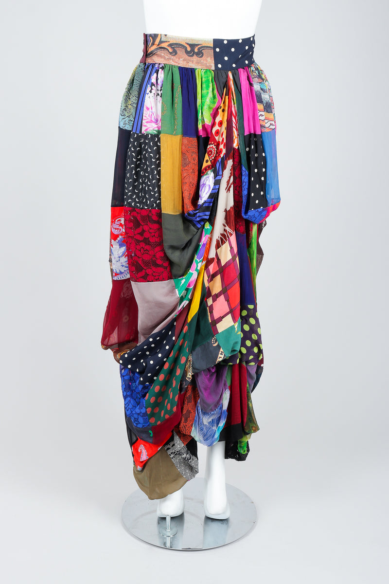 Recess Vintage Dolce & Gabbana Rainbow Silk Patchwork Skirt on Mannequin, back