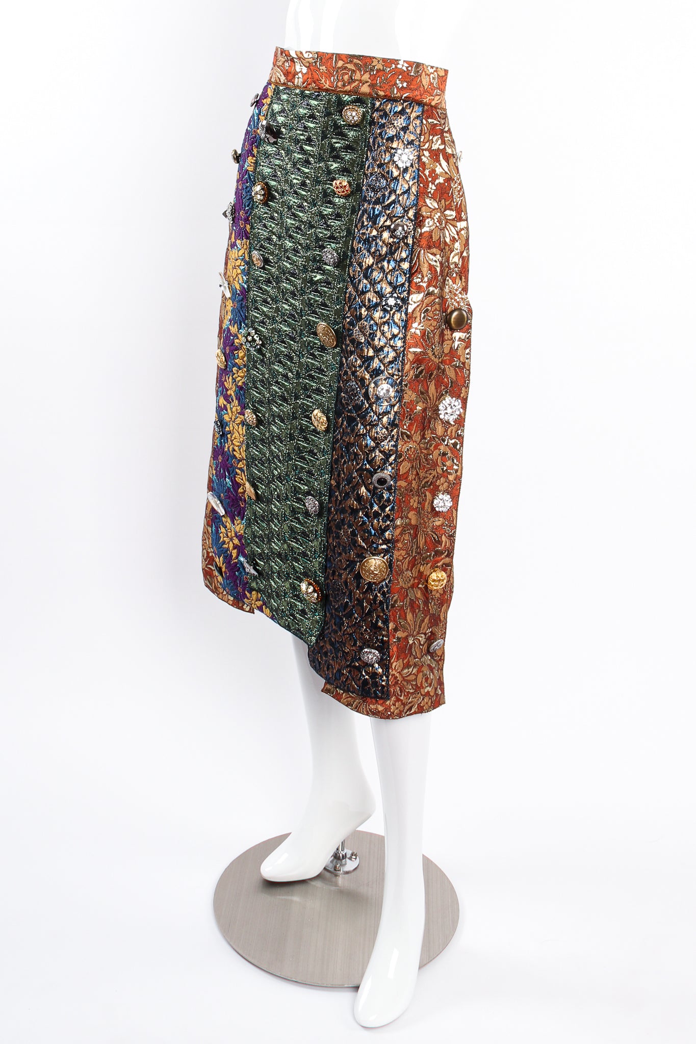 Vintage Dolce & Gabbana Brocade Pieced Panel Midi Skirt on mannequin angle at Recess Los Angele