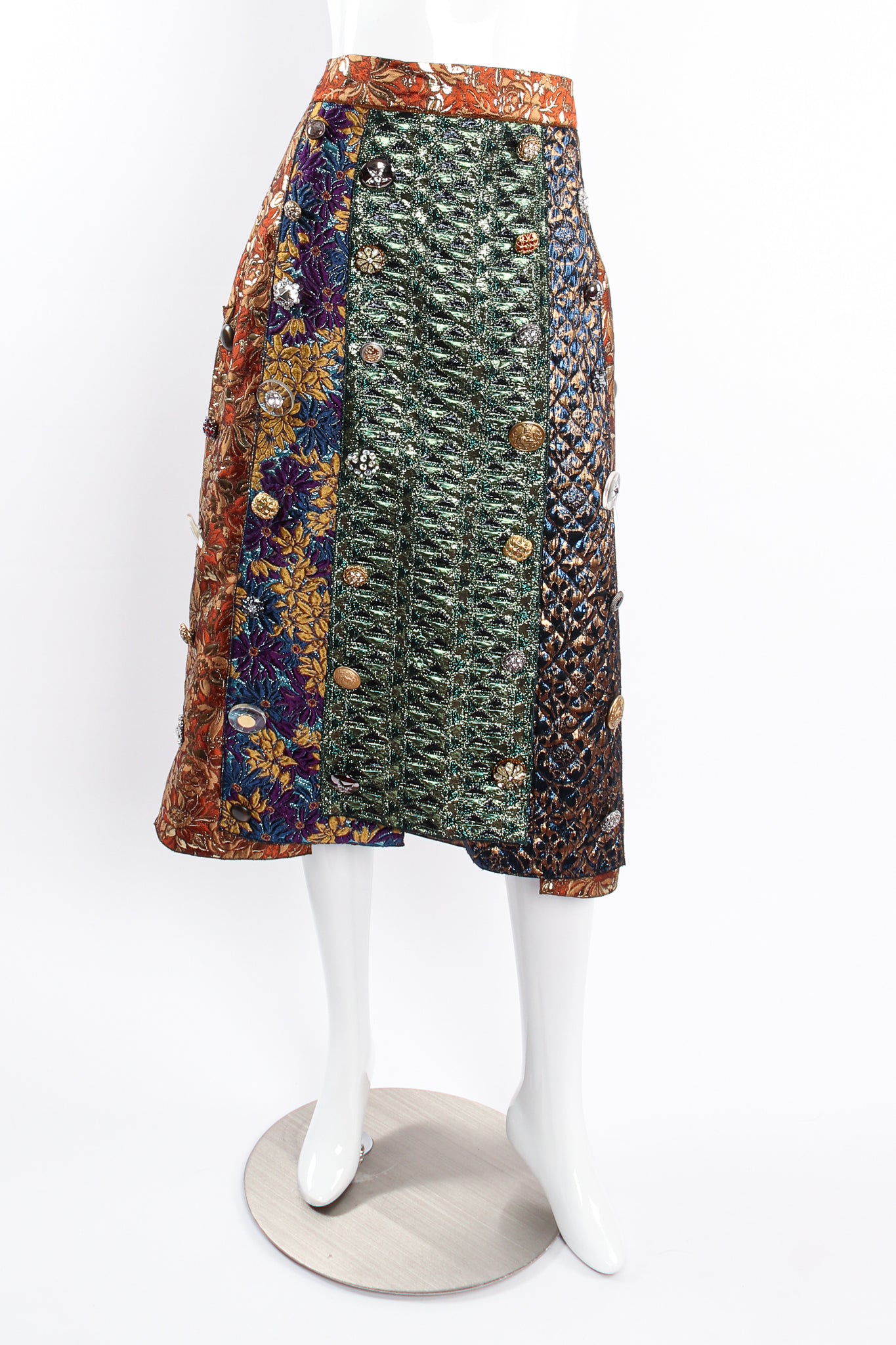 Vintage Dolce & Gabbana Brocade Pieced Panel Midi Skirt on mannequin front at Recess Los Angele