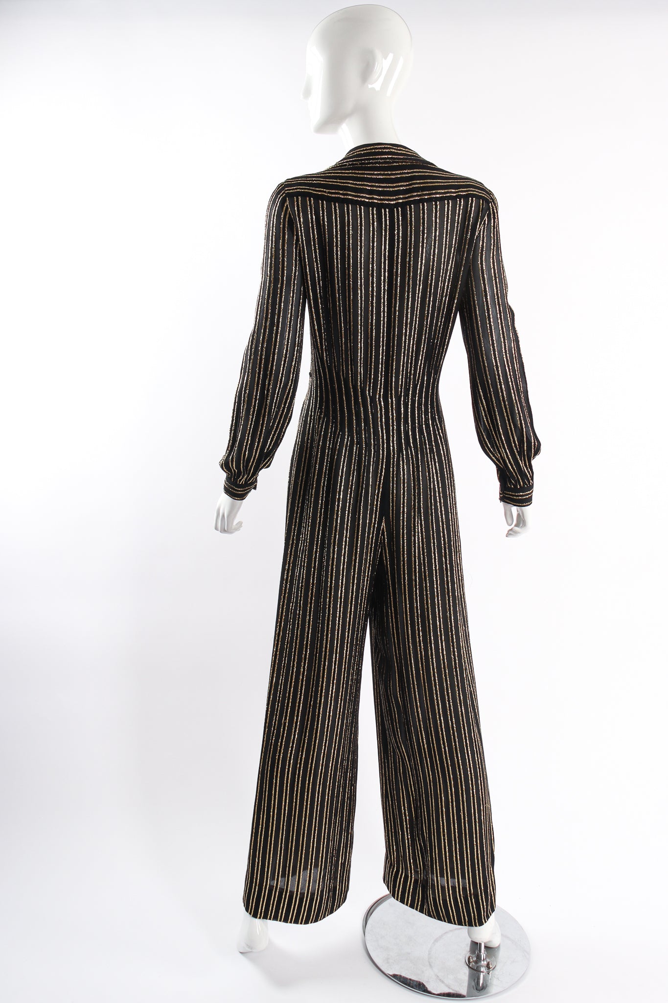 Vintage Dominic Rompollo Lurex Striped Jumpsuit on mannequin back at Recess Los Angeles