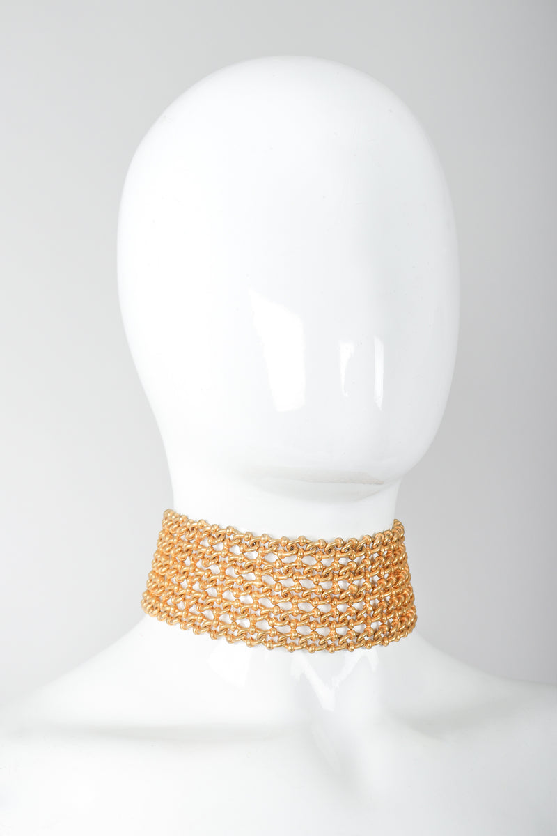 Recess Vintage Dominique Aurientis Gold chain link choker necklace on mannequin, side