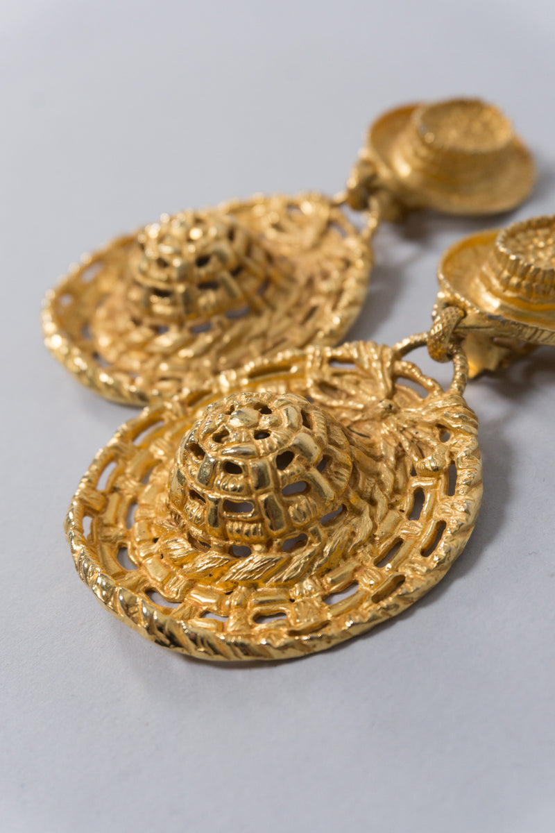 Dominique Aurientis Vintage Goldtone Hat Earrings