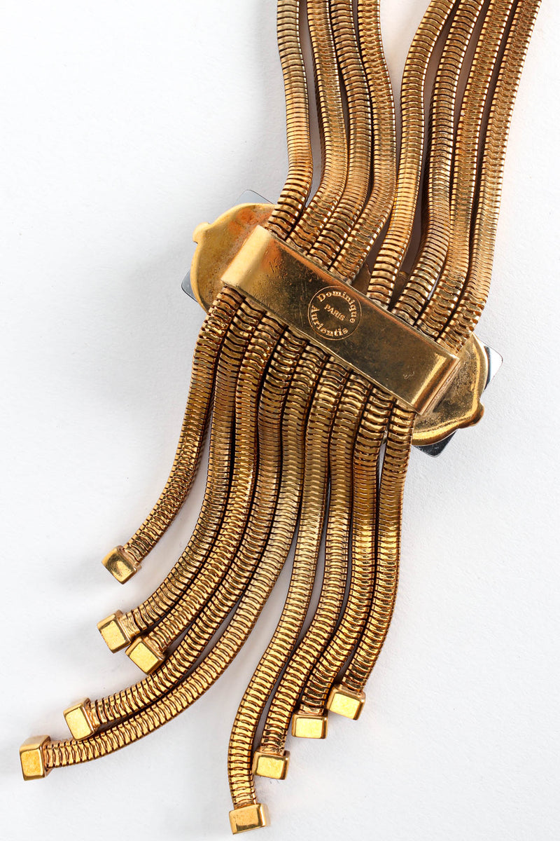 Vintage Dominique Aurientis Square Snake Chain Pendant Necklace Backside Cartouche at Recess LA