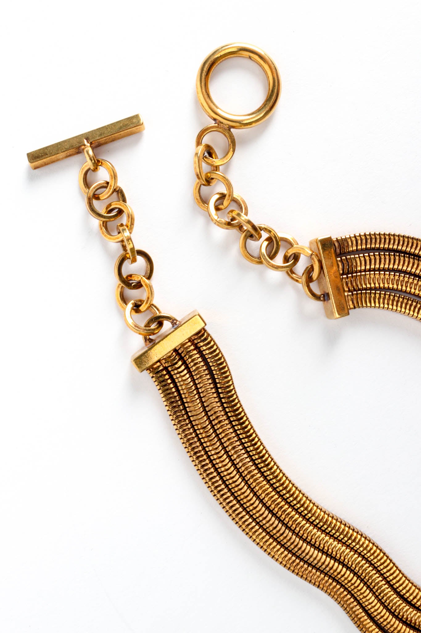 Vintage Dominique Aurientis Square Snake Chain Pendant Necklace Closeup Toggle at Recess LA