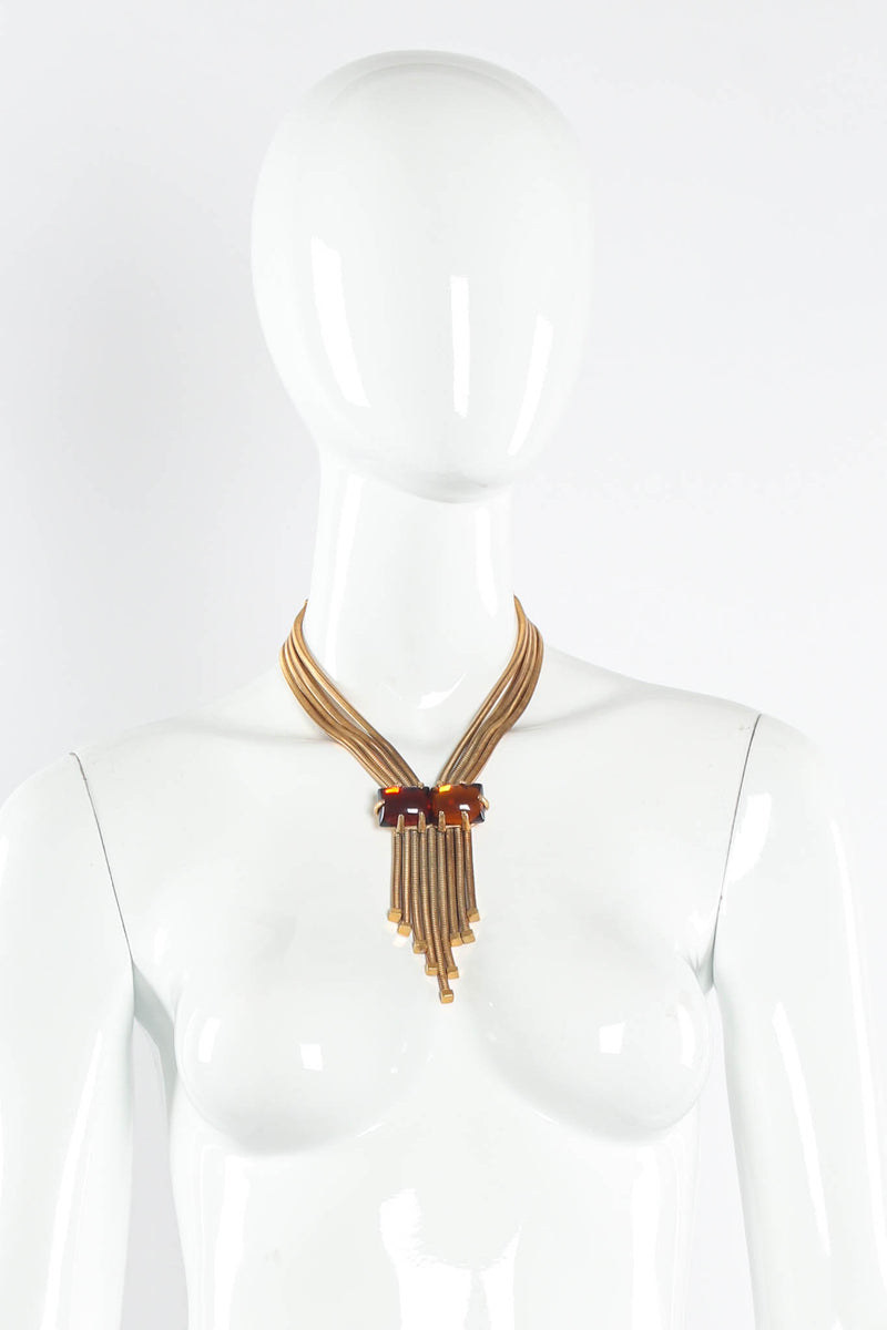 Vintage Dominique Aurientis Square Snake Chain Pendant Necklace on Mannequin at Recess LA